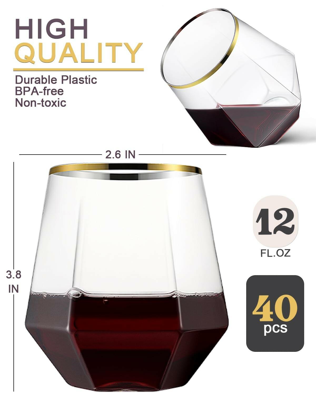 Maaacute 40 Pack Plastic Stemless Wine cocktail Whiskey Champagne Glasses, 12 Oz
