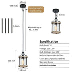 Ejerlya Farmhouse Pendant Light, Rustic White Wood and Metal Cage Hanging Light