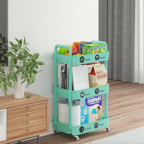 Laiensia 3 Tier Rolling Cart Green Storage Organizer Wheels
