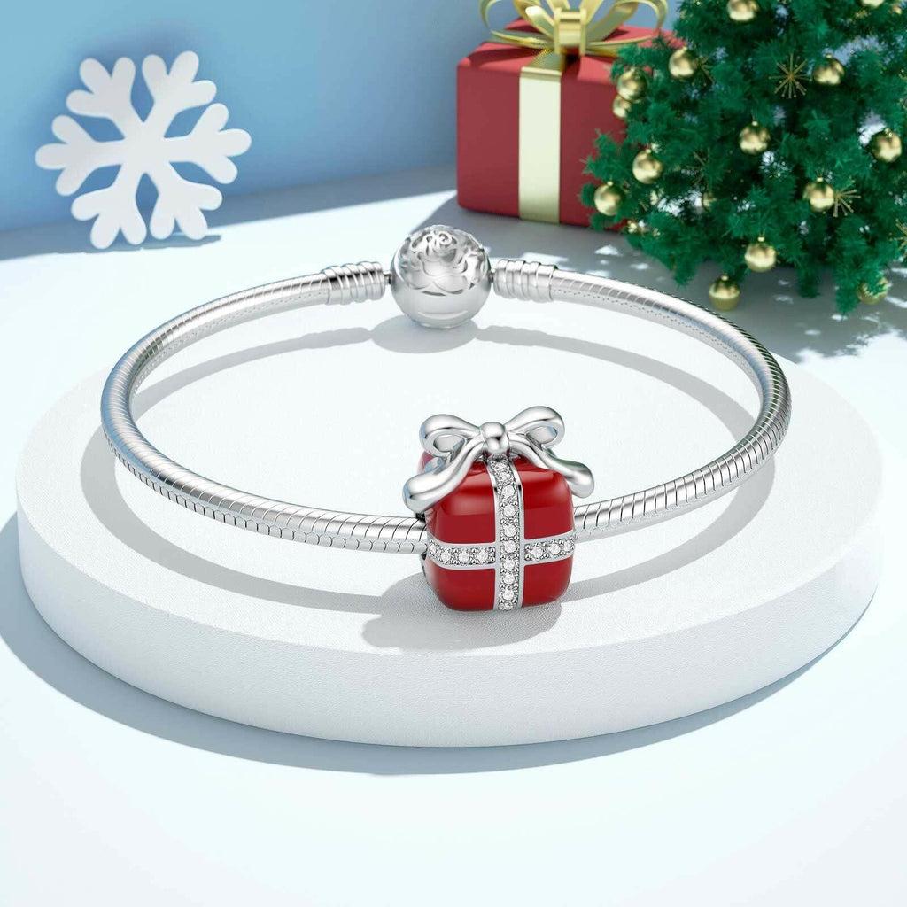 SEVENWELL Red Enamel Box Charms for Bracelet, 925 Sterling Silver Sparkly CZ