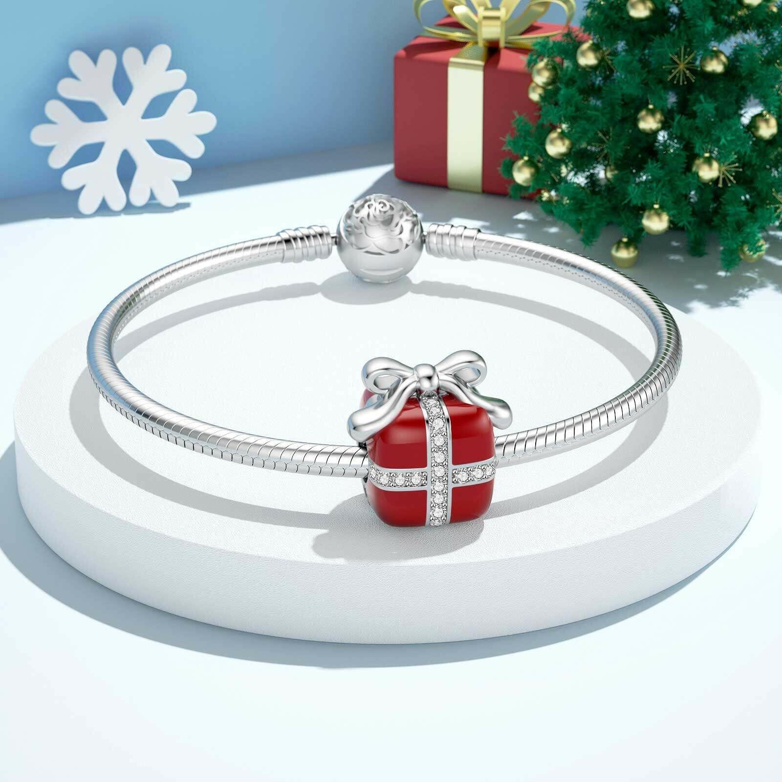SEVENWELL Red Enamel Box Charms for Bracelet, 925 Sterling Silver Sparkly CZ