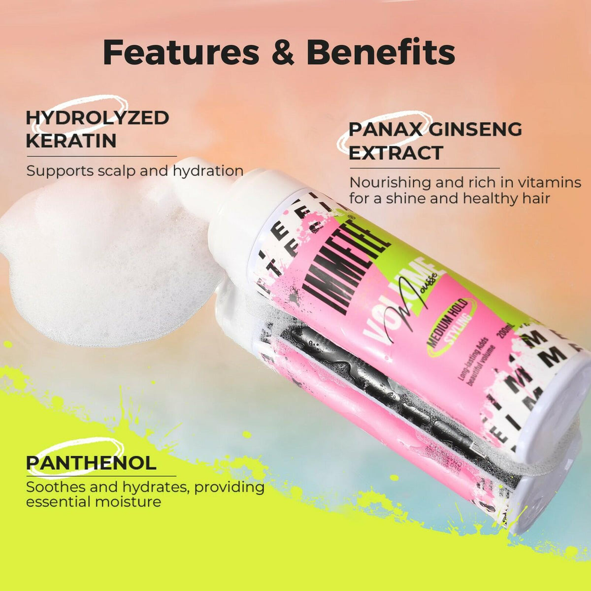 immetee Volumizing Mousse for Fine Hair,Lightweight & Long Lasting,Frizz