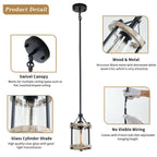 Ejerlya Farmhouse Pendant Light, Rustic White Wood and Metal Cage Hanging Light