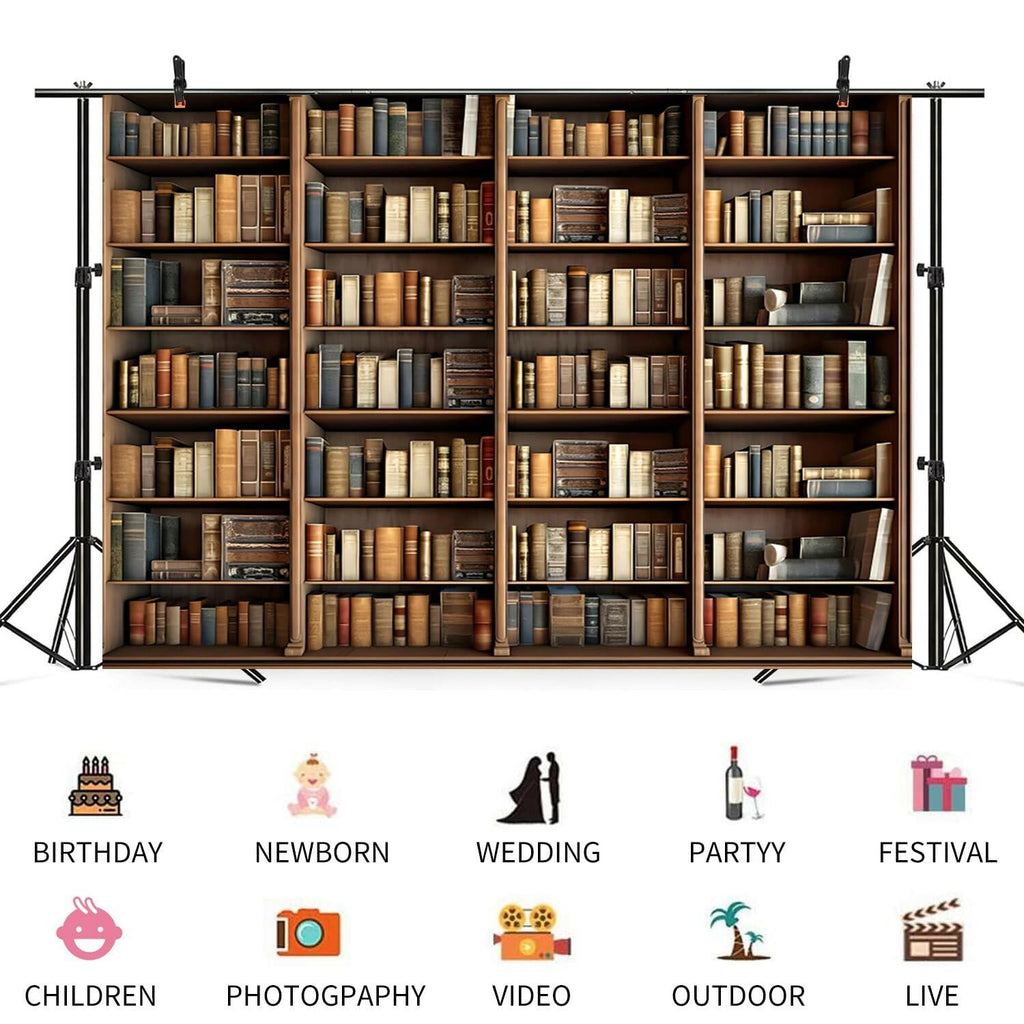 ASDCXZ 10x8ft Bookshelf Backdrop Vintage Bookcase Theme Photography Background