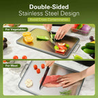 Stainless Steel Cutting Board 16''×11'', Double Sided 304 Steel Cutting Board