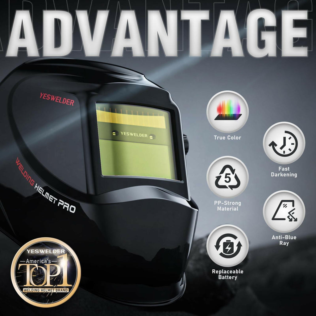 YESWELDER Auto Darkening Welding Helmet, Blue Light Blocking, 1/1/1/1 True Color