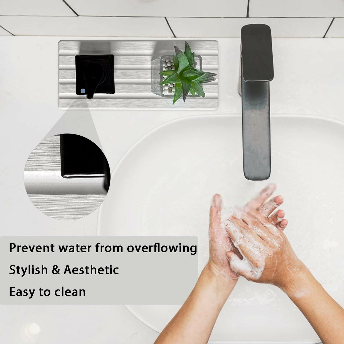 2 PCS Water Absorbing Stone Trays for Bathroom Sink & Kitchen Counter,