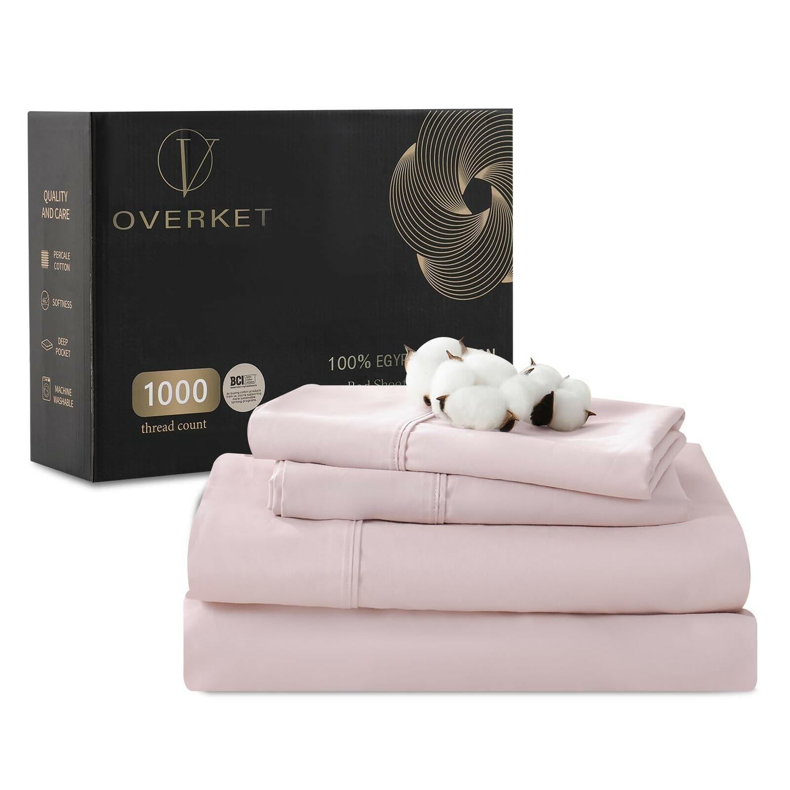 Overket 100% Egyptian Cotton Sheets Cal King Sheet Set 1000 Thread Count Sateen
