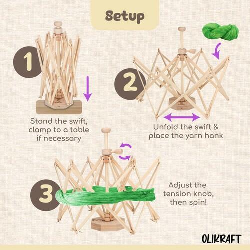 Wooden Yarn Swift Umbrella Skein Winder Lightweight No Clamp Required