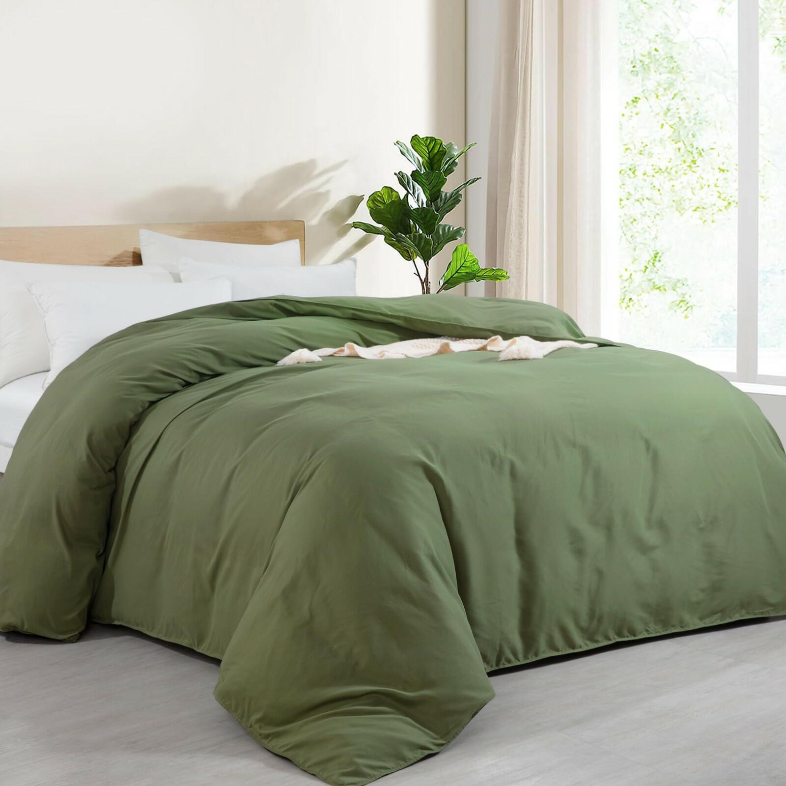 HOMBYS Oversized King Duvet Cover 120 x120 Inch, Ultra Soft Microfiber Olive