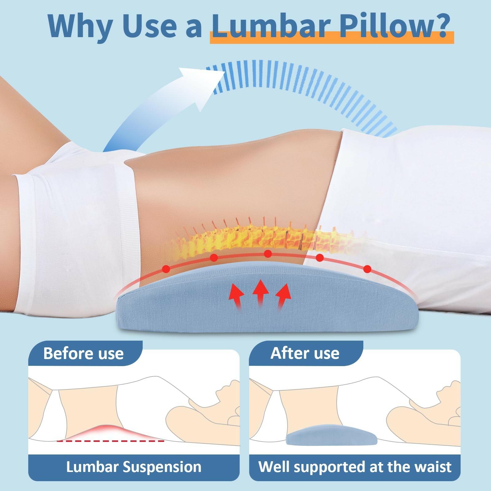 Lumbar Support Pillow for Bed: Memory Foam Lower Back Pain Relief Pillow for
