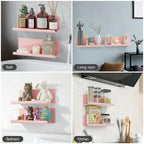 4 Pack PAVSTINE Adhesive Floating Shelves for Wall No Drilling, 12 Inch Acrylic Self Adhesive Shelves, Stick on Shelves, Dorm Wall Shelf, for Bathroom, Kitchen, Bedroom, Office, Gaming Room, Pink