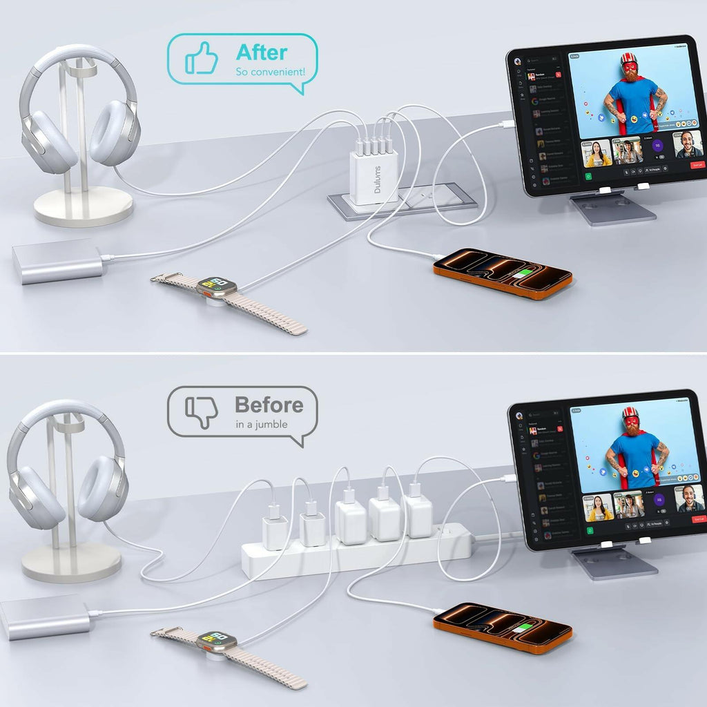 50W USB Wall Charger Block,2Pack 5-Port Charger Fast Charging Block QC 3.0
