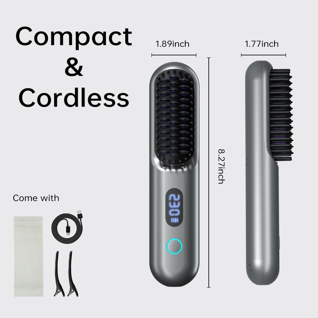 Cordless Hair Straightener Brush - Portable Straightener Brush with 9 Temp