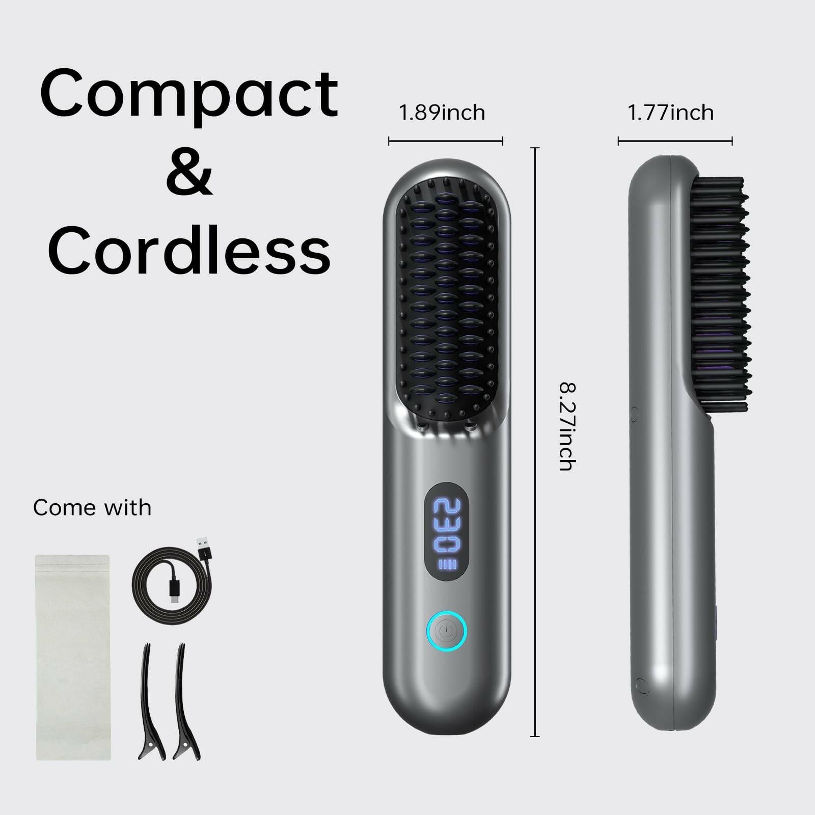 Cordless Hair Straightener Brush - Portable Straightener Brush with 9 Temp