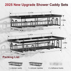 2 PACK Getsrichfc Adhesive Shower Caddy, Shower Shelves with 16 Hooks, Rustproof