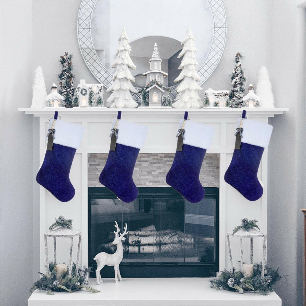 4 PACK Shgngle Blue Velvet Quilted Personalized Christmas Stocking,19.5 Inch
