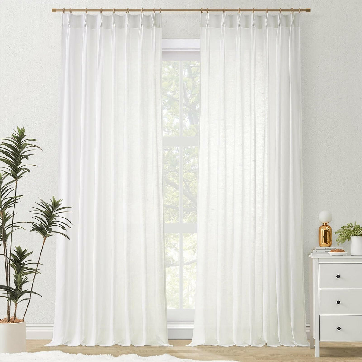 Pinch Pleated Sheer Curtains 84 Inches Long,Light Filtering Semi Sheer White