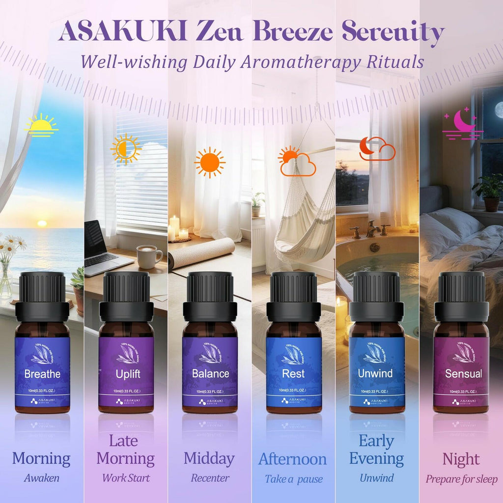 OPEN BOX - ASAKUKI Essential Oils for Diffuser – 6 Mood Essential Oil Blends