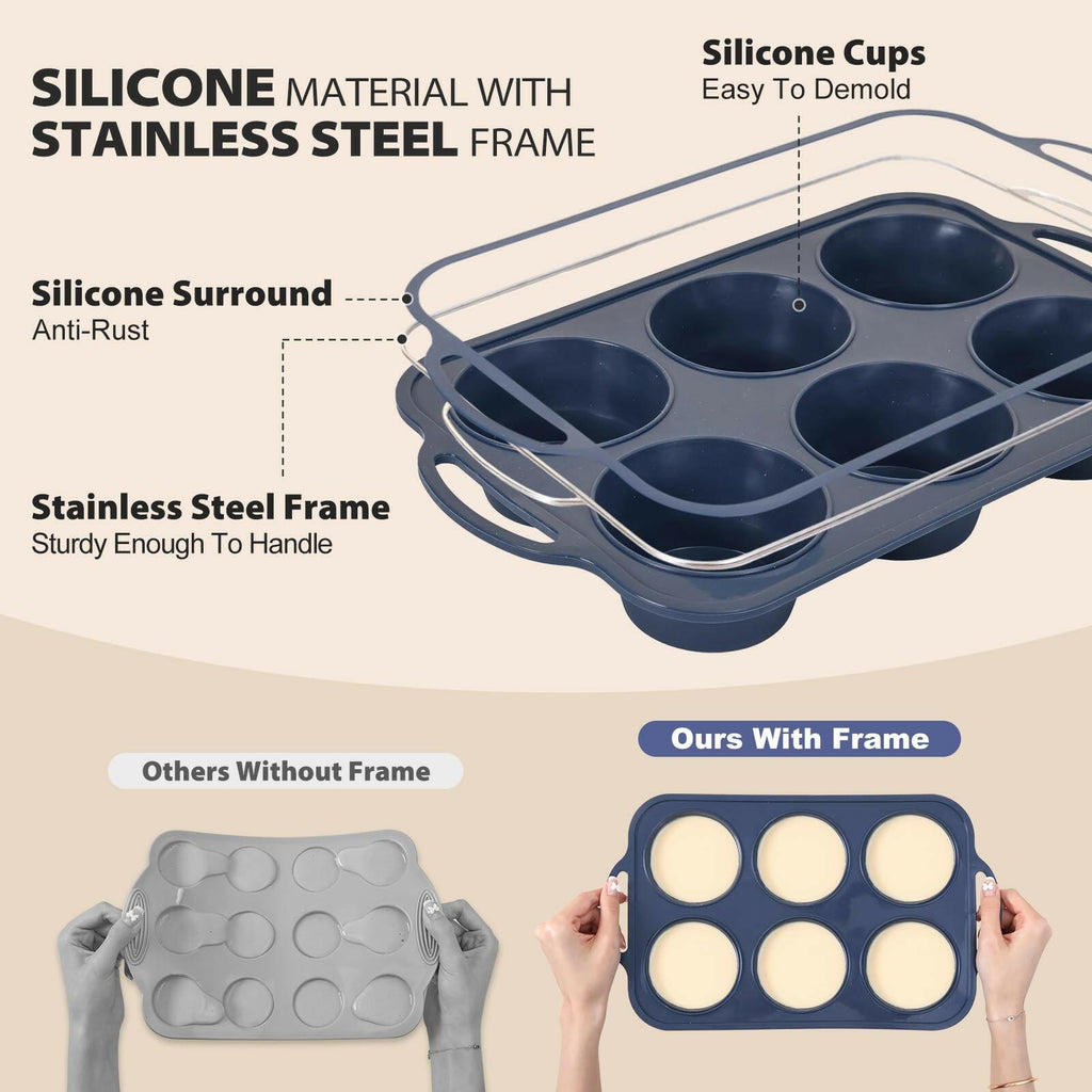 Vnray 2 Pack Jumbo Silicone Muffin Pan with Metal Frame, Non Stick Silicone