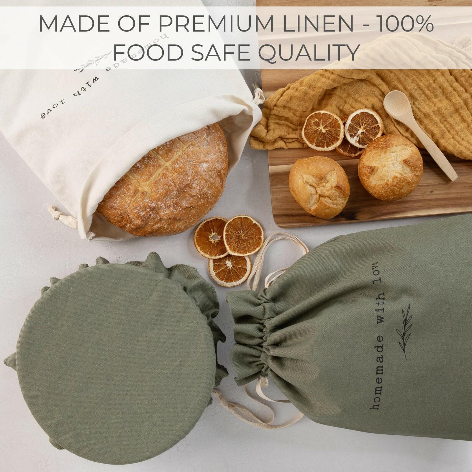 KIBAGA Beautiful Linen Bread Bag Set and Proofing Cover For Homemade Sourdough
