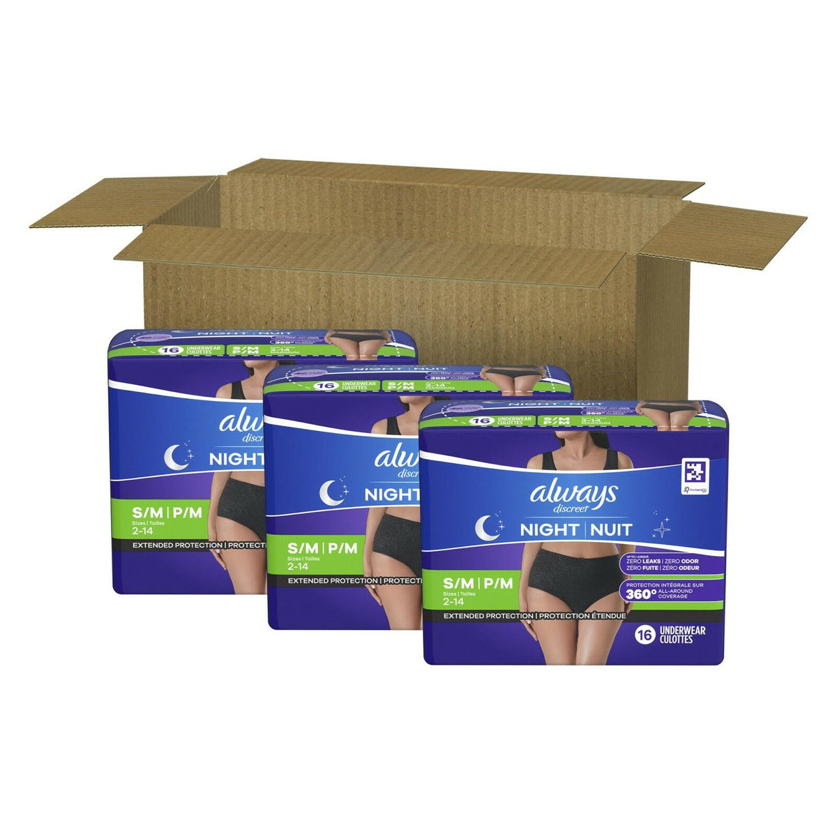 48Ct S/M Always Discreet Night Adult Underwear for Women Overnight Absorbency