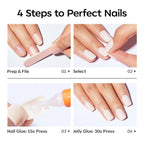 modelones Nude Pink Short Press on Nails, Semi-Transparent Oval Fake Nails Kit