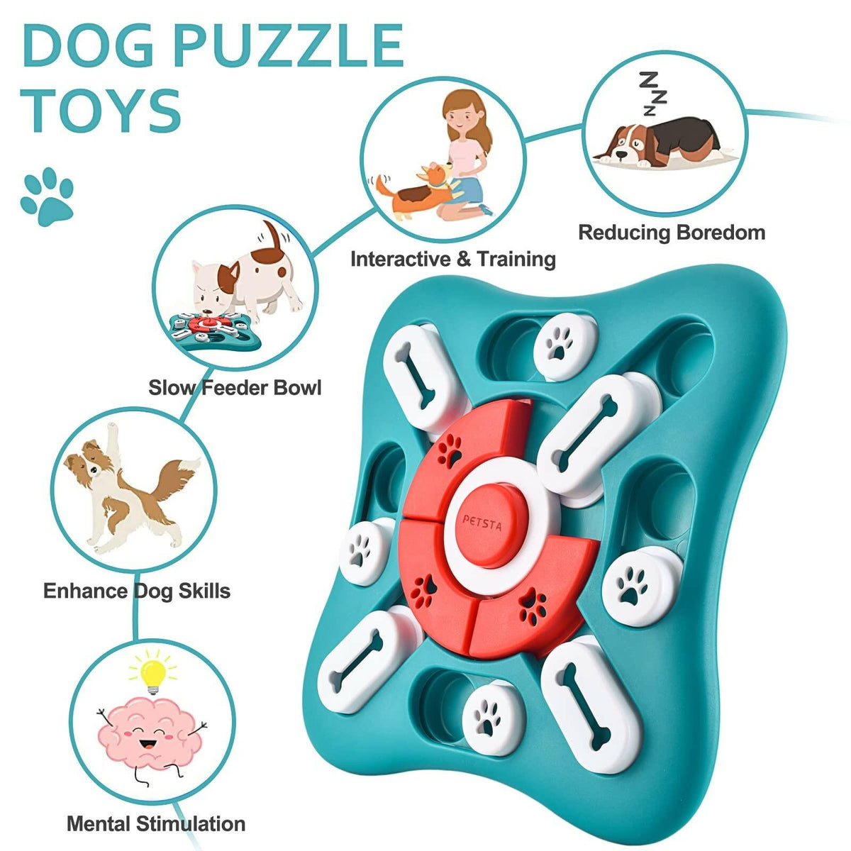PETSTA Dog Puzzle Toys, Treat Dispensing Dog Enrichment Toys for IQ Training and