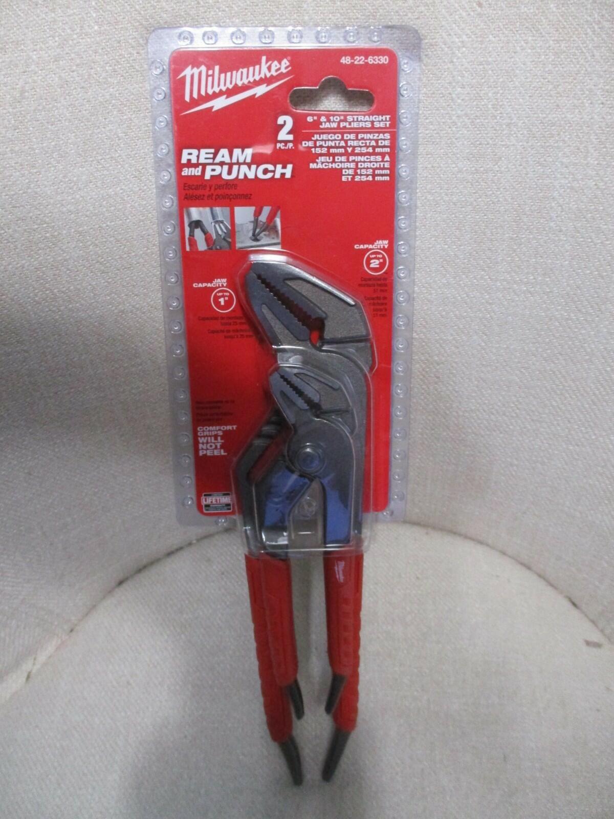 Milwaukee 6" & 10" Ream and Punch Straight Jaw Pliers Set 48-22-6330 New
