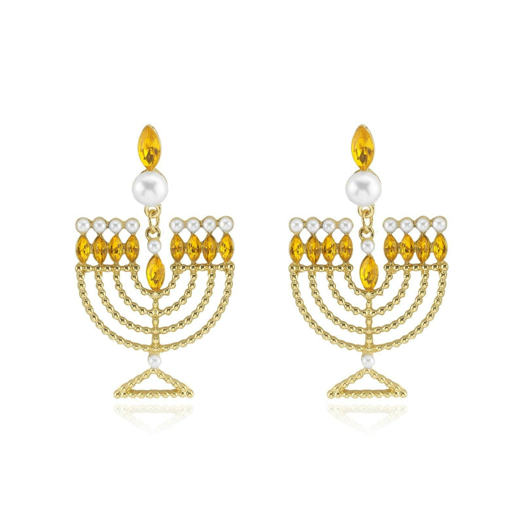Hanukkah Earrings for Women Pearl Menorah Earrings Stud Jewish Holiday Jewelry
