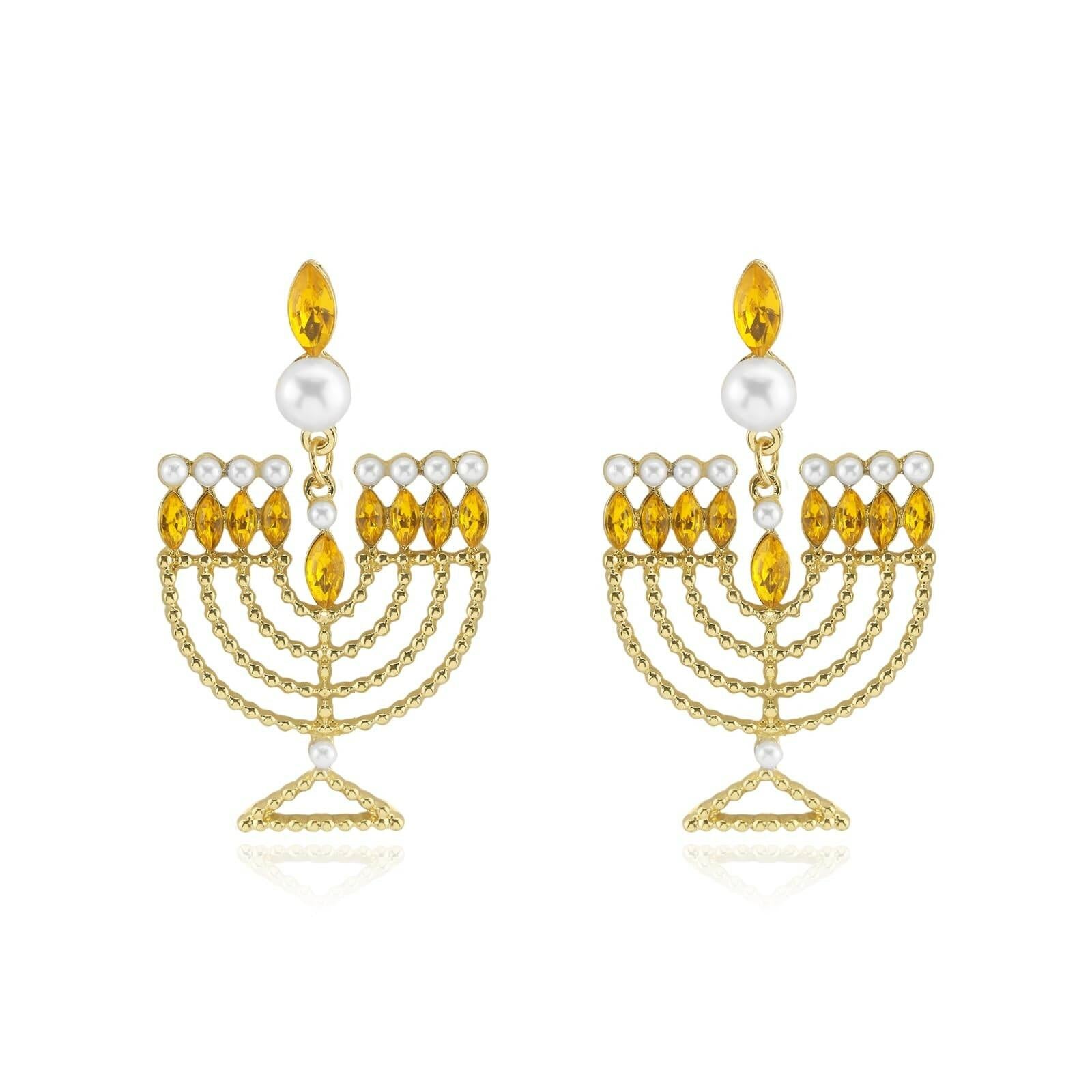 Hanukkah Earrings for Women Pearl Menorah Earrings Stud Jewish Holiday Jewelry