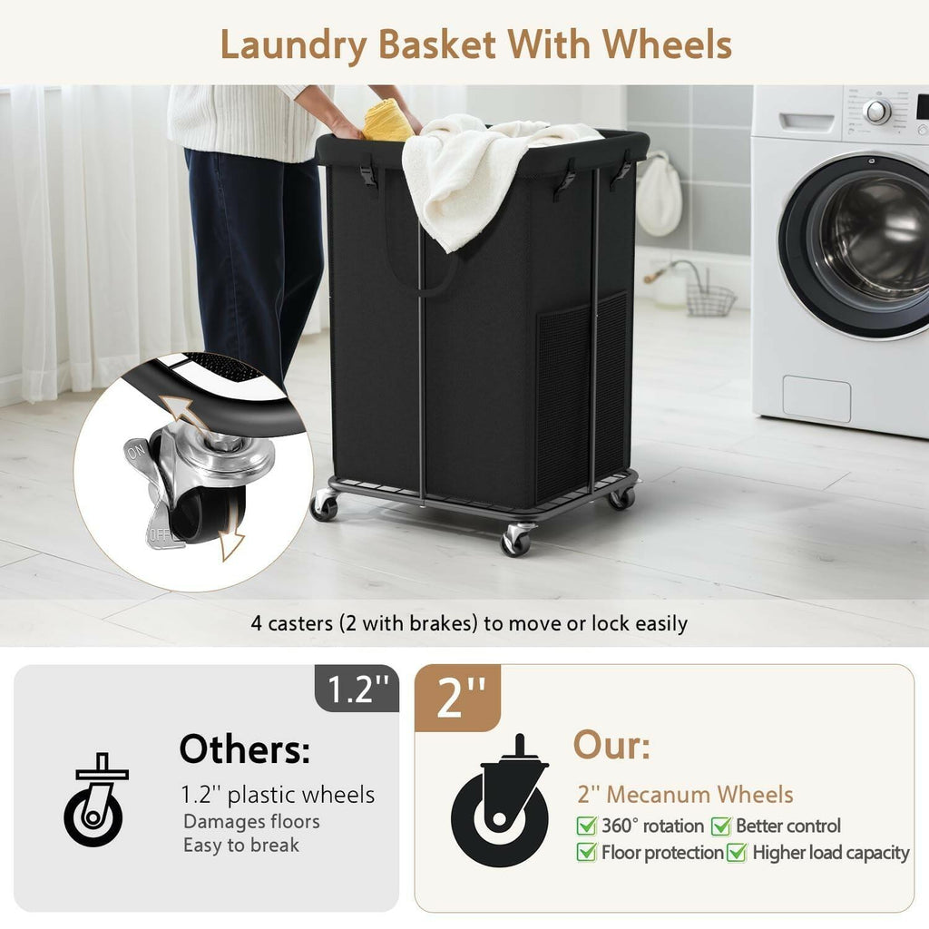 150L Large Laundry Basket with Wheels, Rolling Laundry Hamper with Removable