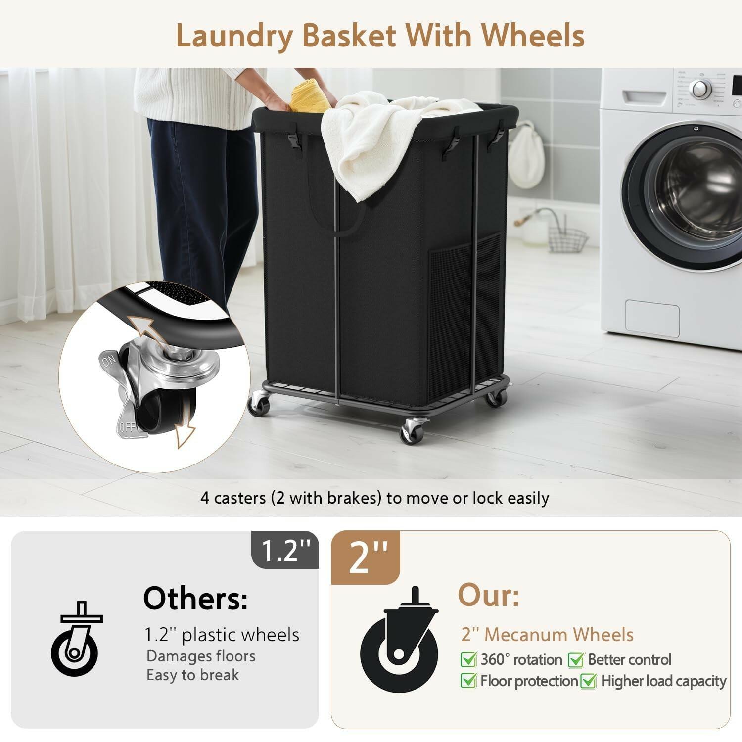 150L Large Laundry Basket with Wheels, Rolling Laundry Hamper with Removable