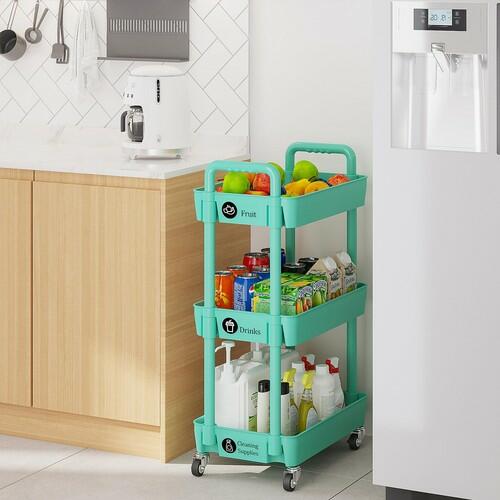 Laiensia 3 Tier Rolling Cart Green Storage Organizer Wheels