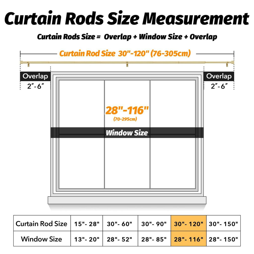 GEEBOBO Gold Curtain Rods for Windows 66 to 120 Inch, 1 Inch Adjustable Heavy
