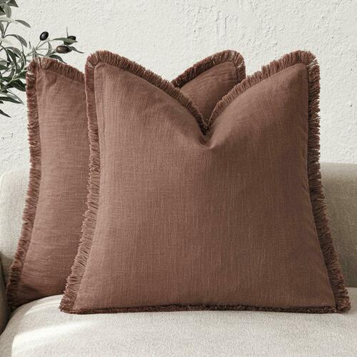 Foindtower Set of 2 Decorative Linen Fringe Throw Pillow Covers Boho Farmhouse