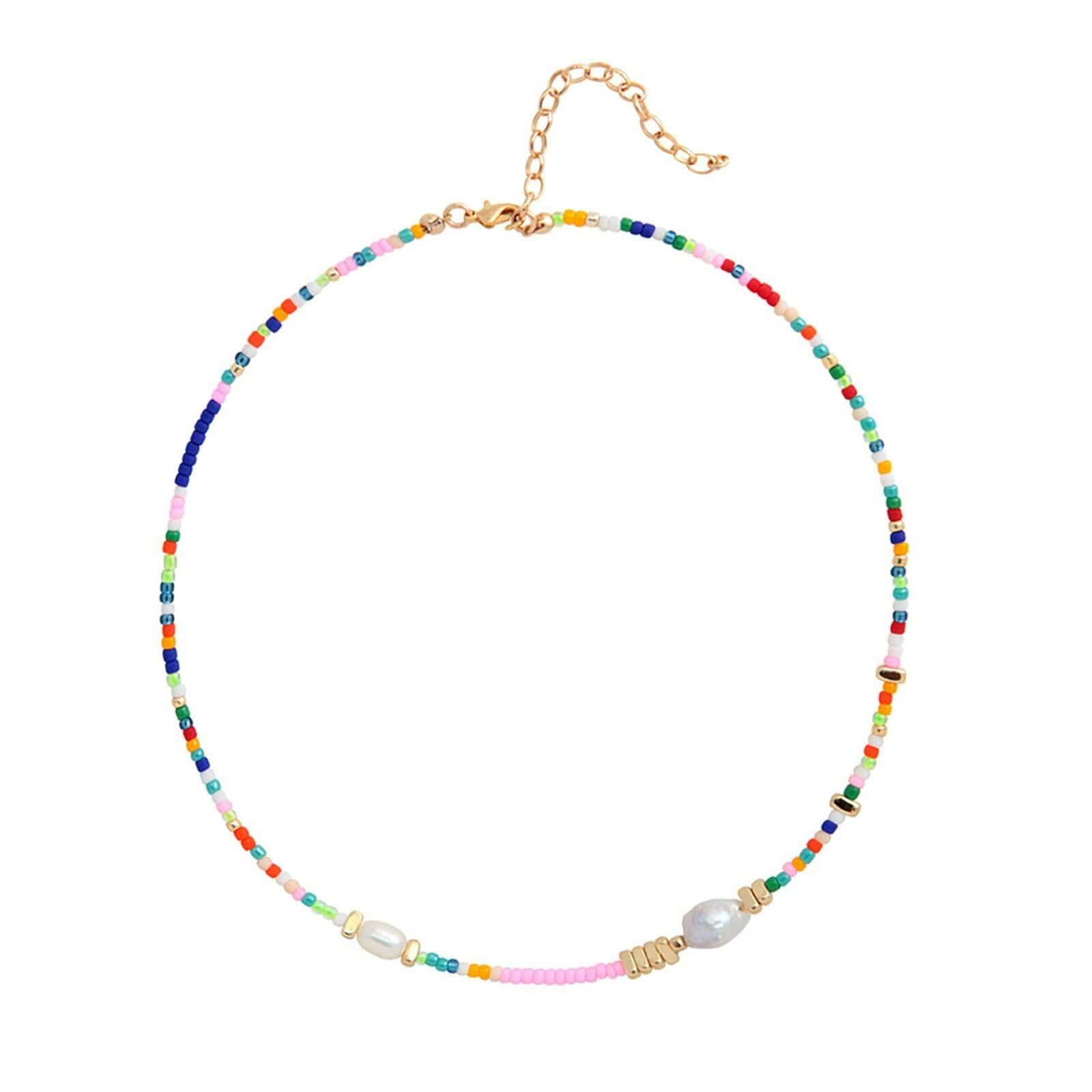 Wellike Freshwater Pearl Beaded Necklace for Women Handmade Boho Colorful Glass