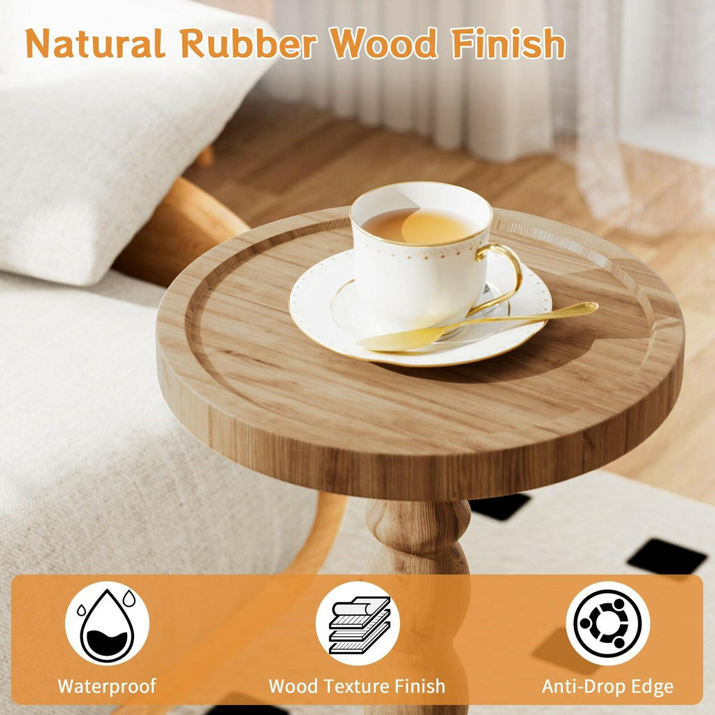 iFaveorr Small Side Table, Rubberwood‌ Drink Table for Small Spaces, Solid Wood