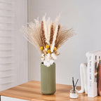 Green Ceramic Flower Vase for Pampas Grass, 8 inch Small Decorative Centerpiece