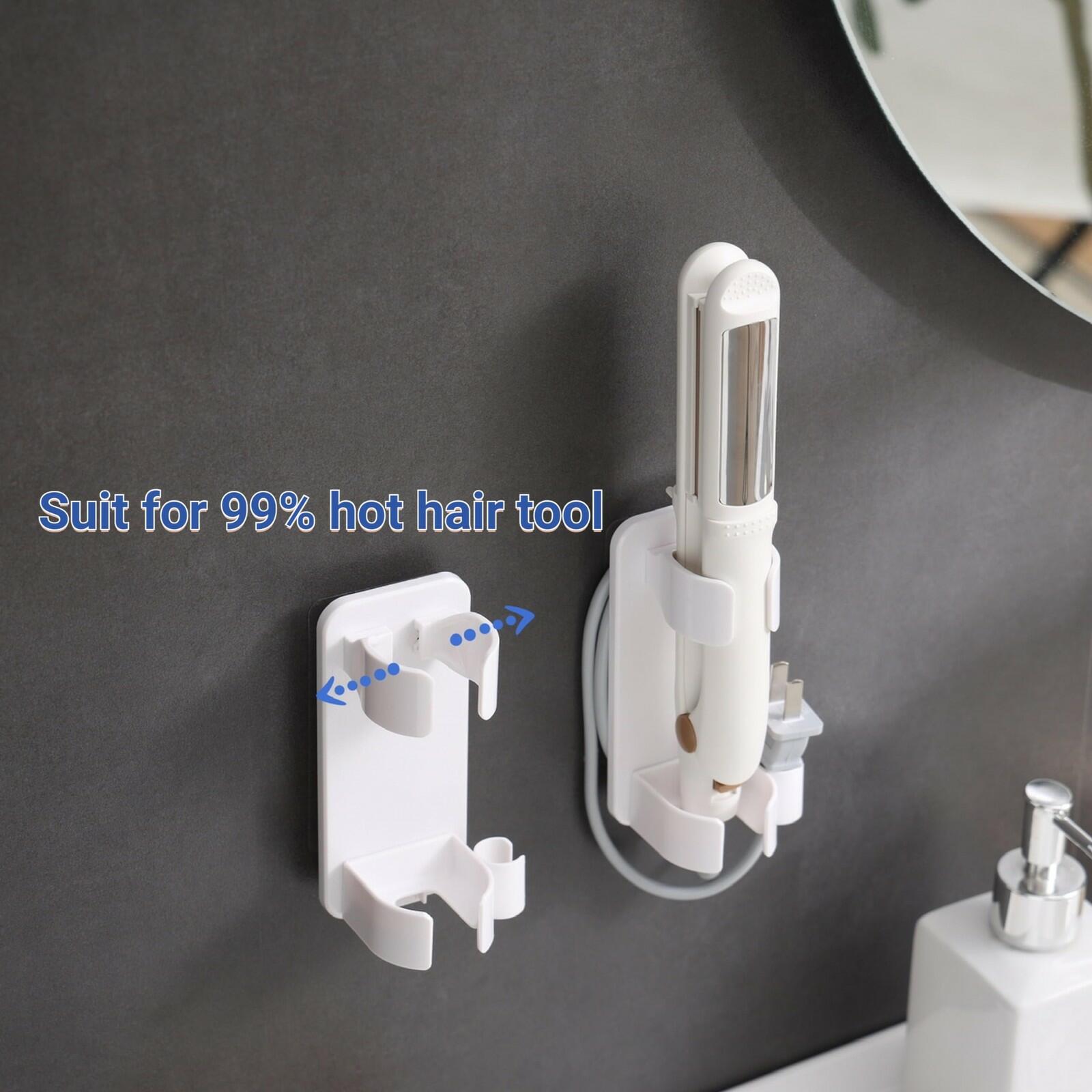 2 Pack Wall Mounted Curling Iron and Hot Tool Organizer: Hair Dryer, Curler, and