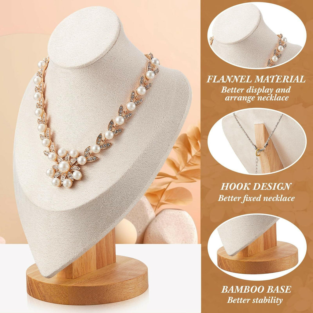 Juexica 3 Pcs Necklace Display Stand Bamboo Jewelry Bust Display Stands Beige