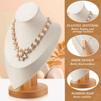 Juexica 3 Pcs Necklace Display Stand Bamboo Jewelry Bust Display Stands Beige