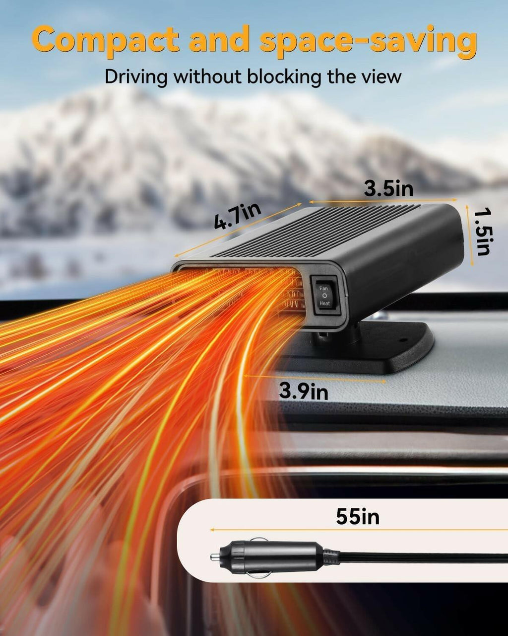 Numhosai Car Heater Portable Car Heater : 2 in 1 Fast Heating Defrost Defogger