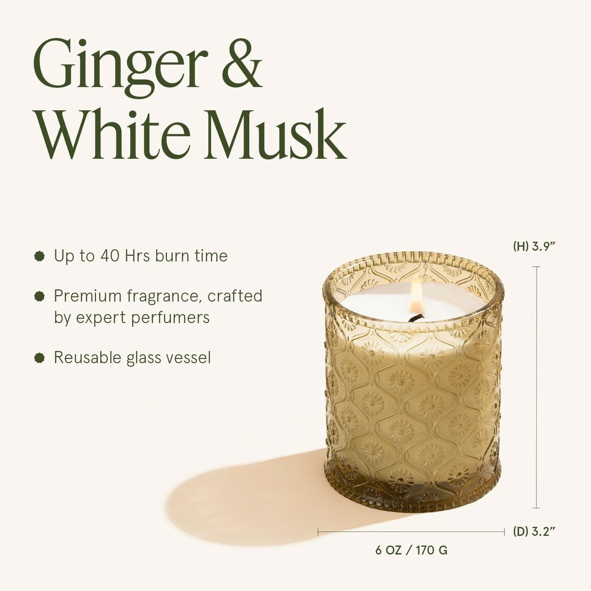 LA JOLIE MUSE Ginger & White Musk Candles | Ginger, Lemongrass & Musk | 6 oz Soy