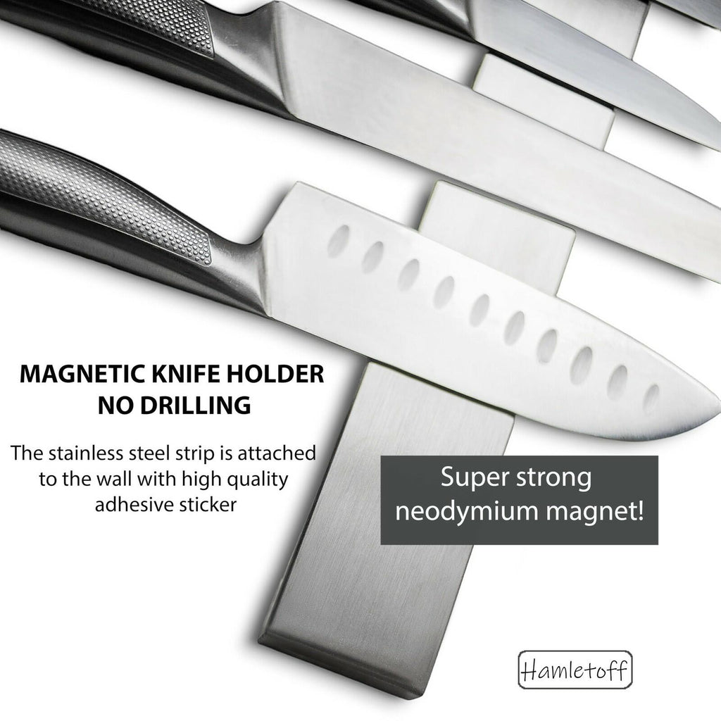 Hamletoff Premium Magnetic Knife Strip for Wall no Drilling – 12 Inch Stainless