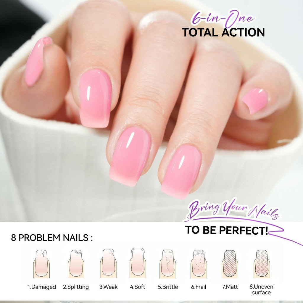 Nail Polish Strengthener and Growth Treatment: Pink Gelike EC 6 in 1 Natural