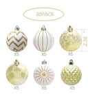 30PCS Christmas Balls Ornaments,60MM Gold&White Painted Shatterproof Festive