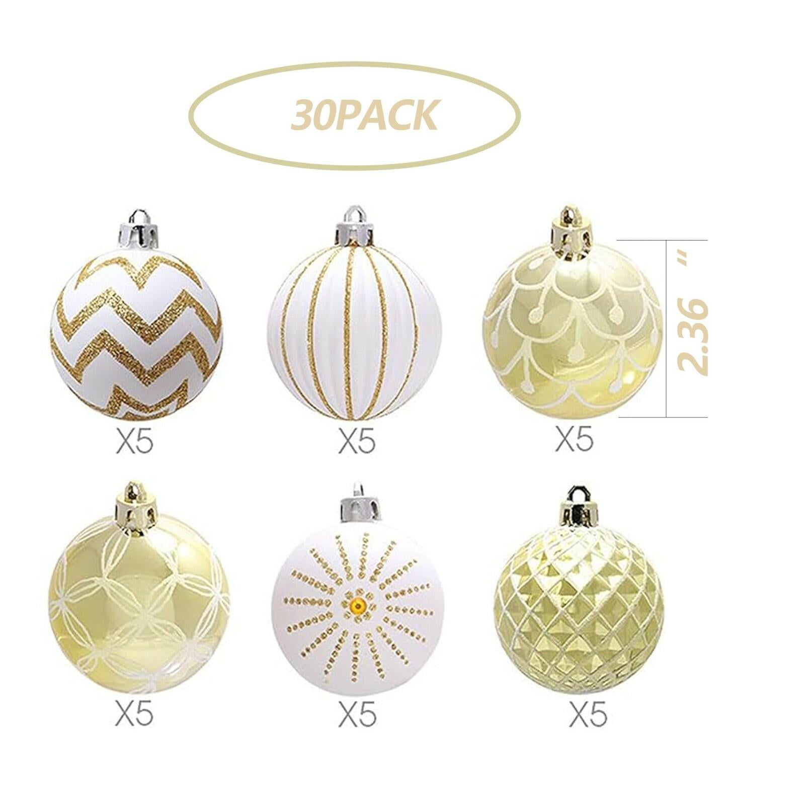 30PCS Christmas Balls Ornaments,60MM Gold&White Painted Shatterproof Festive