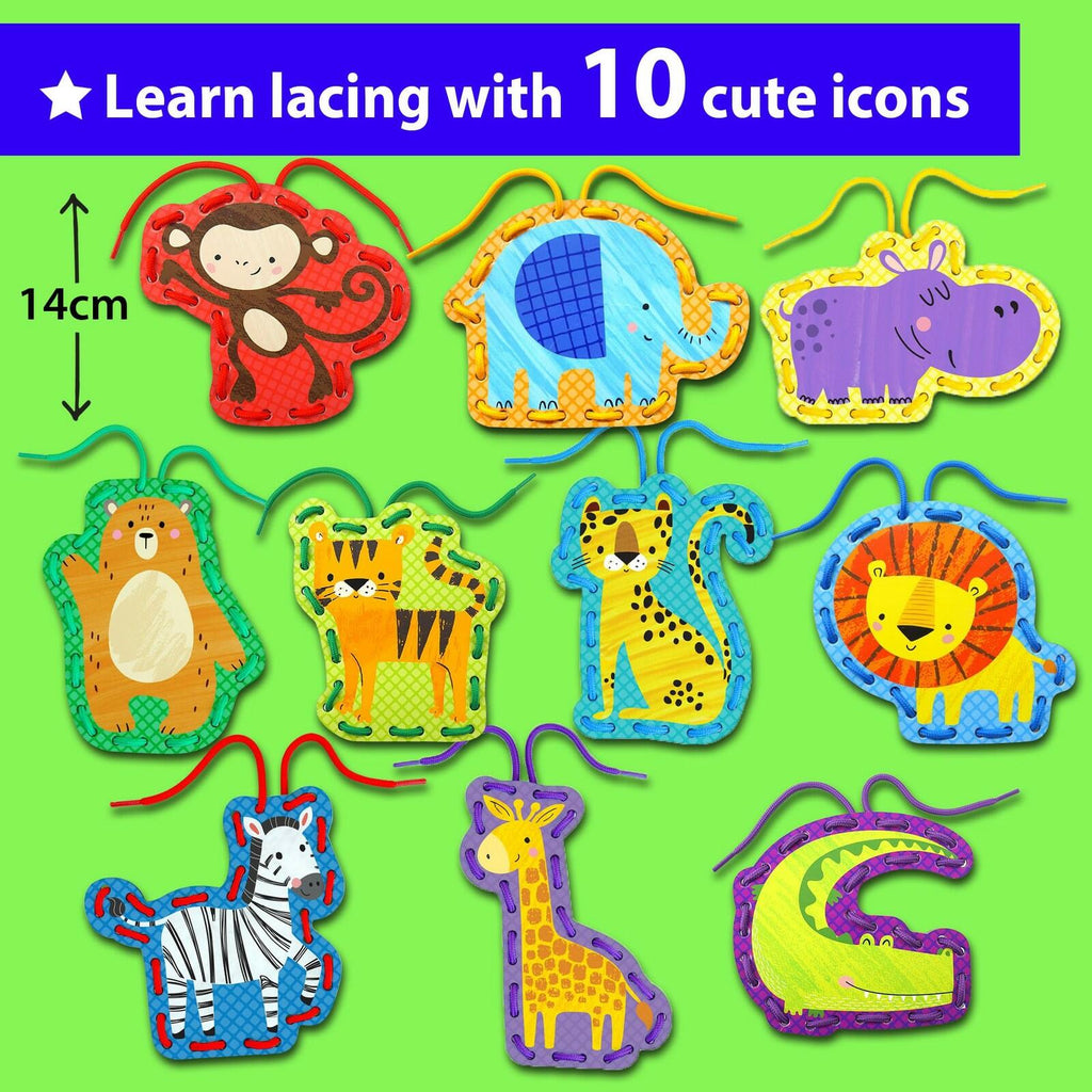 KRAFUN Safari Animal Preschool Arts & Crafts Lacing Kit, 10 Easy Lacing Cards