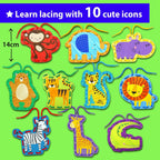 KRAFUN Safari Animal Preschool Arts & Crafts Lacing Kit, 10 Easy Lacing Cards